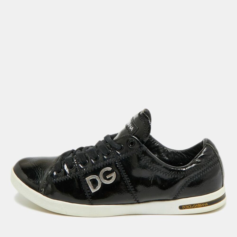 Dolce & Gabbana Dg Logo Size 40 Black Patent Leather Low Top Sneakers